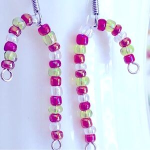 New Candy Cane Christmas Holiday Handmade Beaded Earrings Unique Gift Festive